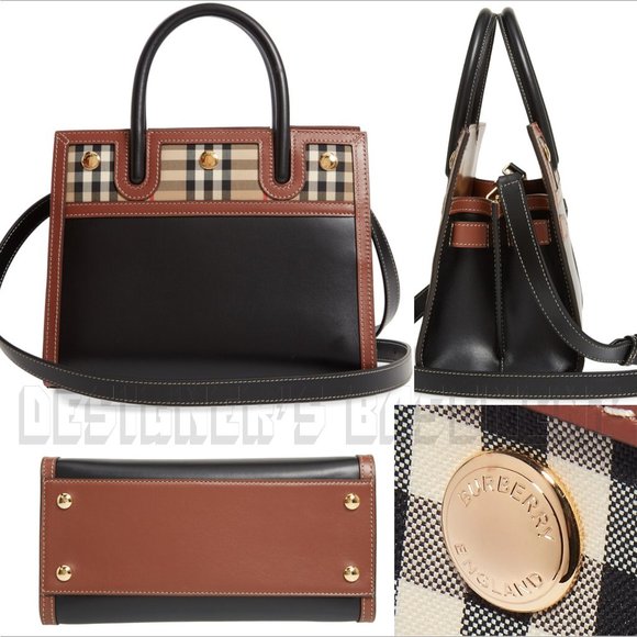 BURBERRY black Leather & Vintage Check Baby TITLE Mini Tote convertible bag NWT - Picture 3 of 11